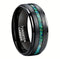 Men's 8mm Tungsten Beveled Edges Black Emerald Opal Siderite Wedding Band